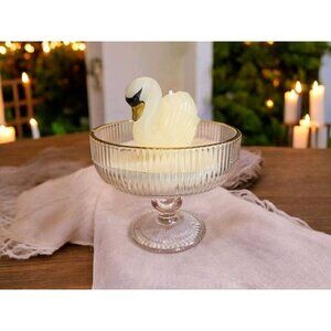 New White W/ Glitter Swan Bird Animal In Bowl Candle Wedding Gift Birthday